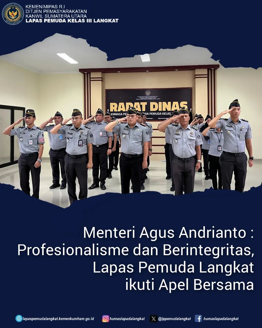 Kalapas Kelas III Pemuda Langkat Beserta Pejabat Struktural Mengikuti Apel Bersama Secara Virtual Dipimpin Langsung Kemenimipas.(Doc/Foto:Humaslapada)