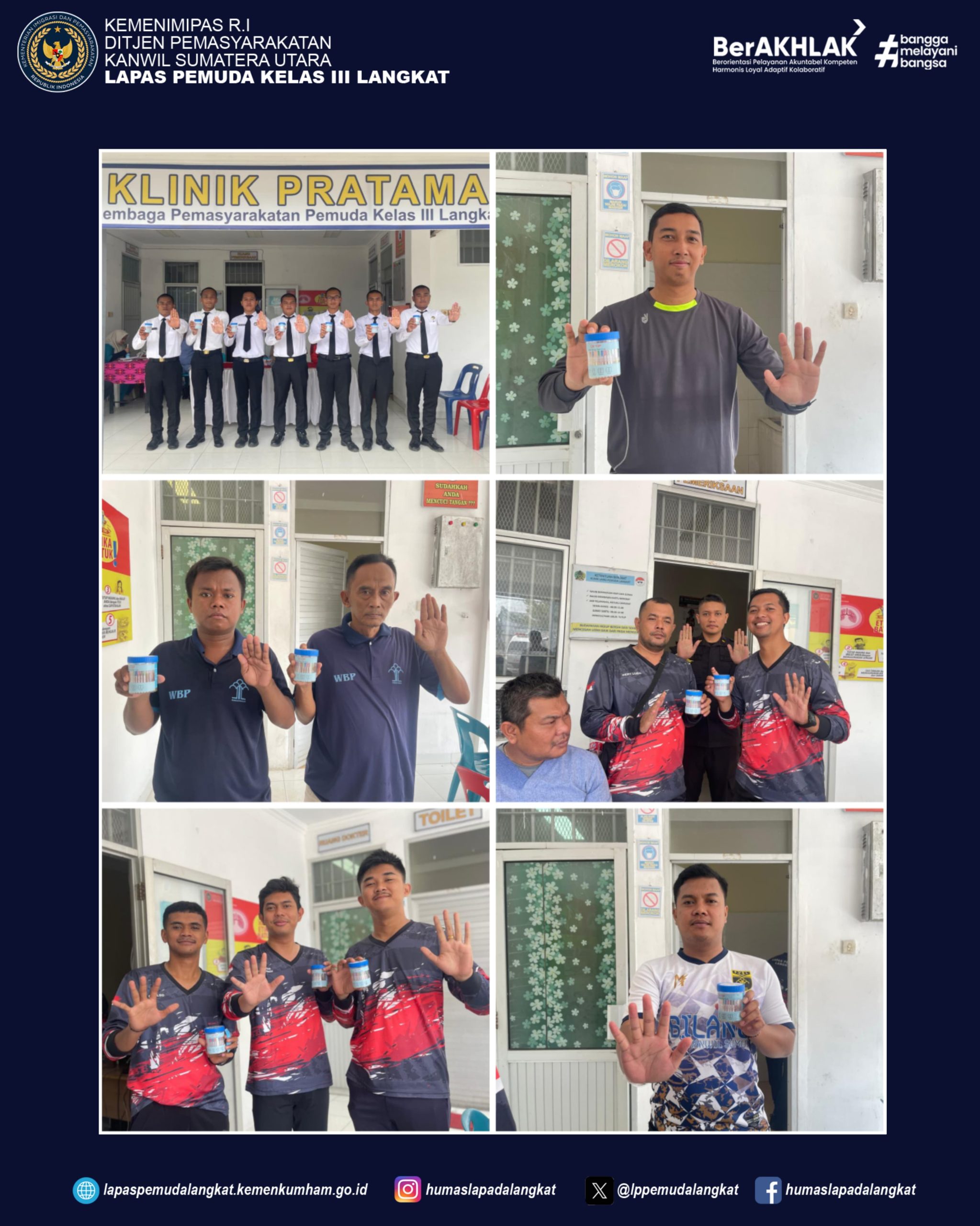 Para Pegawai Dan Warga Binaan Lapas Kelas III Pemuda Langkat Laksanakan Tes Urine Bersama.(Doc/Foto:Lapas Pemuda Langkat)